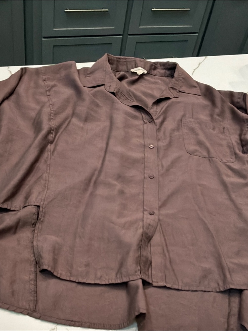 Grade & Gather Large Relaxed Button-Front Shirt in Mauve Espresso Dark Brown